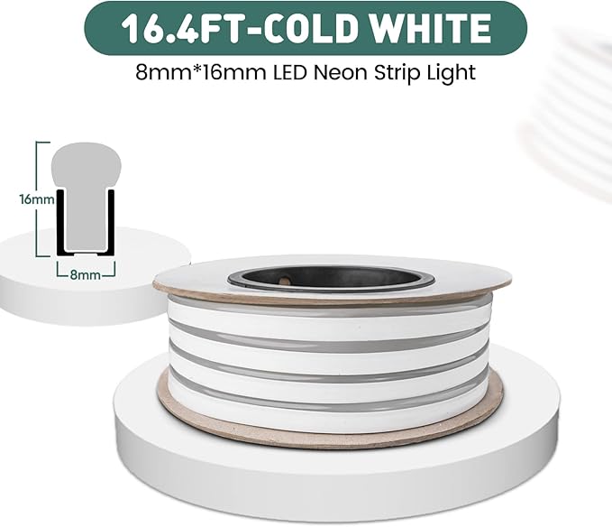 GZBtech Flexible LED Neon Rope Lights 16.4FT,AC 110-120V Waterproof Strip Light, 120 LEDs/M Cuttable Connectable Neon Lighting for Indoor Outdoor Home Decor/Commercial Use-Cold White 5M, ETL Listed