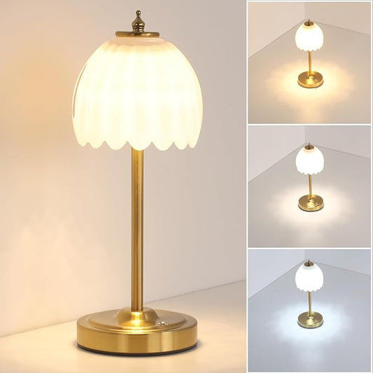 Tulip Table Lamp with 5000mAh Battery & Touch Control, Cordless Table Lamp with 3 Colors, Dimmable Rechargeable Table Lamps for Bedroom, Nightstands, Living Room, Entryways (White Tulip)