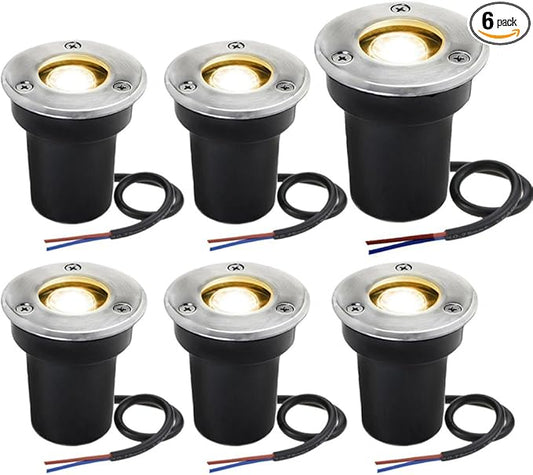 SUNRIVER Low Voltage Landscape Lights 6-Pack | 1W 12V-24V LED In-Ground Lights | IP67 Waterproof | Warm White