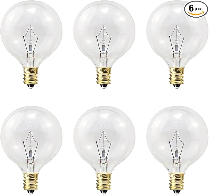 Wax Warmer Light Bulbs, G50 25 Watt for Full Size Scentsy Warmers, G16.5 Globe E12 Base Clear - Long Life-Span and Melt Wax Fast, 120 Volt (6 Pack)