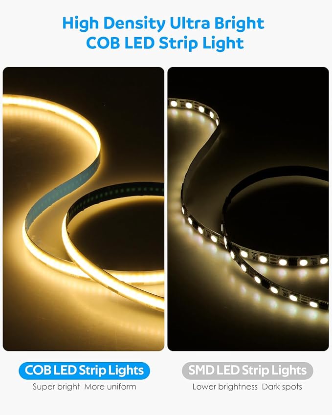 Aclorol COB LED Strip Lights USB Powered 6.56FT 640Leds Warm White 3000K TV LED Backlight 5V Dimmable COB Flexible Light with 1.5M USB Cable for Monitor Dispalay Stairs Bedroom DIY Projects CRI85+