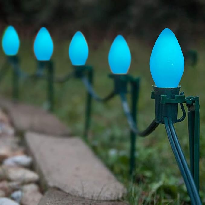 GOOTHY 25 Pack C7 LED Blue Christmas Replacement Light Bulbs, C7 Vintage Multicolor Shatterproof LED Bulbs for Christmas Outdoor Indoor String Lights, E12 Candelabra Base- Blue