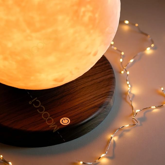 NOBRAND Magnetic Levitating Moon Lamp with LED Light, Floating Moon Desk Lamp with Wooden Base, Decorative Night Light for Home Office Bedroom, White
