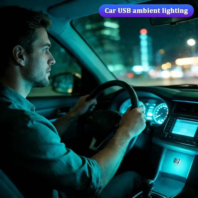 4PCS Car Interior USB LED Light, Portable Plug-in Bright Vehicle Atmosphere Decor Lamp, Small Automotive Inside Decoration Ambient Night Light Kit, Universal for SUV Van Truck (Ice Blue)