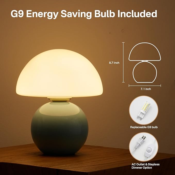 Mushroom Lamp Table Lamp for Bedroom,Desk Bedside Small Lamps for Living Room Night Stands,Mushroom Decor Cute Mini Modern Mid Century Lamps,Unique Aesthetic Home Living Room Decor(Blue)