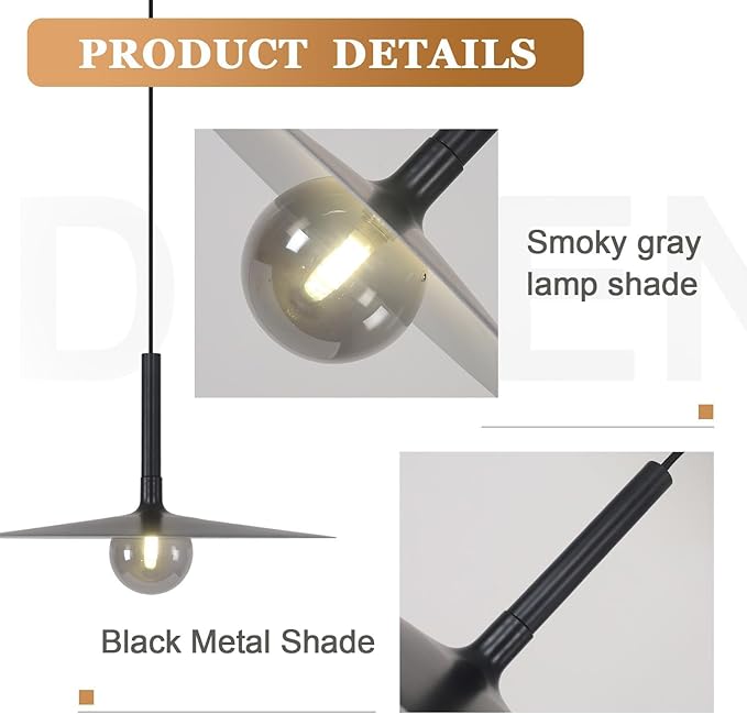 KCO Lighting Black Cone Pendant Lights Kitchen Island Large Single Farmhouse Pendant Light Rustic Dome Pendant Light Fixtures Smoked Glass Pendant Light for Bedroom Hallway