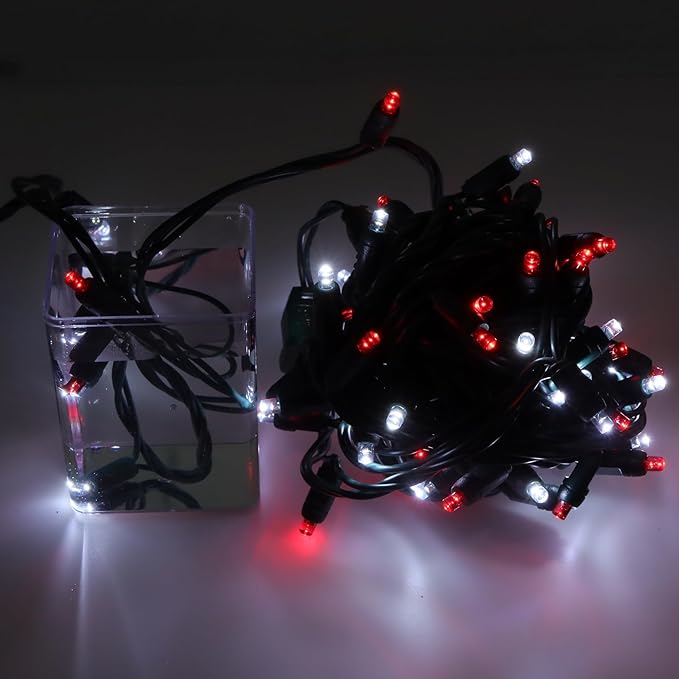 100 LED 5MM Red and Cool White Christmas Lights, 33FT Indoor/Outdoor String Light, Mini Lights for Garden, Patio, Christmas Trees - Green Wire, Commercial Grade, UL Listed