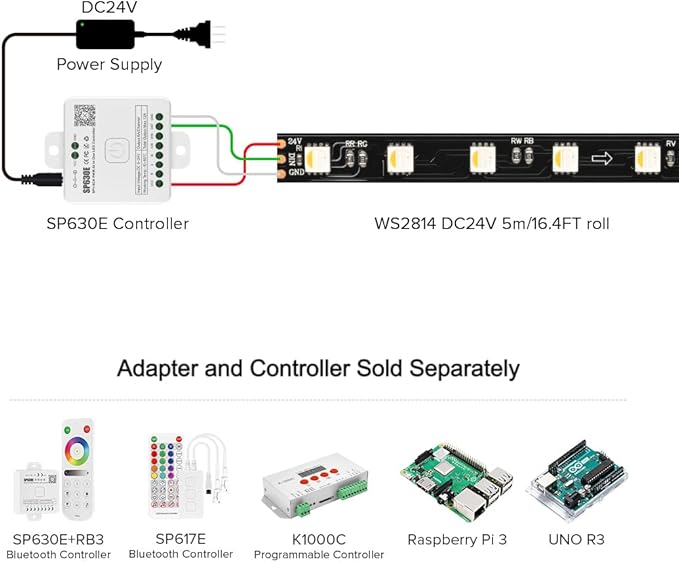 BTF-LIGHTING WS2814 IC RGBW RGB+Cool White (Similar WS2812B) Addressable DC24V 16.4FT 60LED/m 10pixel/m Flexible 4 Colors in 1 Dream Color LED Strip IP30 for Home Decor (No Adapter or Controller)
