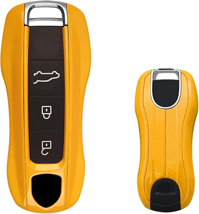 x xotic tech Yellow Remote Key Covers Case, Compatible with Porsche Cayenne Cayman Panamera 971 Macan Taycan 911 991 918 Carrera 992, 3PCS Smart Key Fob Painted Keyless Entry Protectors