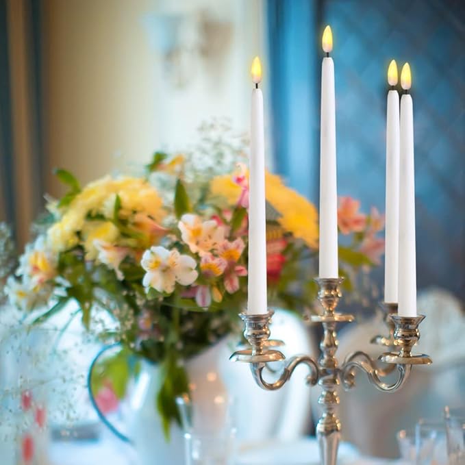 White Flameless Taper Candles with Remote, Flickering Battery LED Candlesticks Spring Home Candle Decor Set of 12