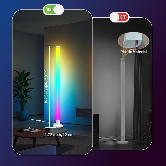 Smart RGB LED Corner Floor Lamp,16 Million DIY Colors & 200+ Scene, Music Sync, App & Remote Control,Color Changing Ambient Mood Lighting for Living Room, Bedroom, Gaming Room