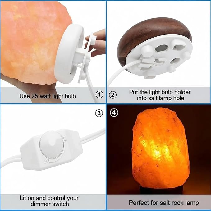 Himalayan Salt Lamp Cord, with Dimmer Switch,Christmas Bulb,Salt Lamp Cord with Dimmer Control and Base Assembly,6 Feet,E12 Base for Himalayan Salt Lampsand with 2 Free 15W Bulbs (White)