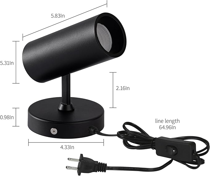 Aisilan 2-Pack 12W Black Plug-in Spotlights, 3000K Modern Uplighting with On/Off Switch, COB CRI≥97 Floor Can Lights for Indoor Artwork, Plants, Studio & Accent Lighting