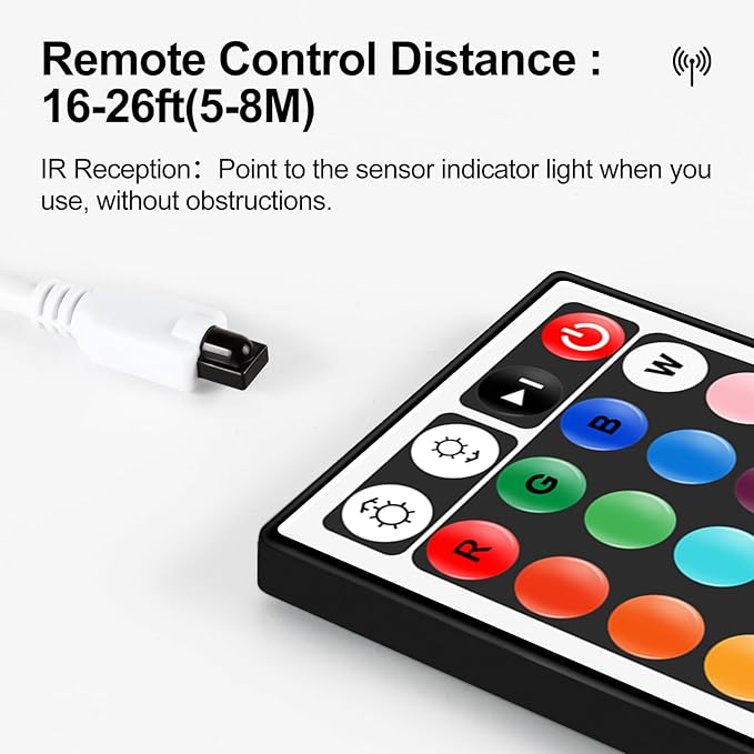 RGBZONE 4-PIN LED Controller, 44-Keys IR Wireless Remote Control, DC 5V/12V/24V RGB LED Light Strip Controller for SMD 3528 5050 5630 RGB LED Strips