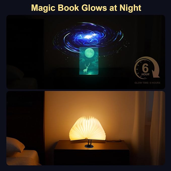 Enchanted Book Lamp AI Voice Activated | Auto-Flip Magic Lighting for Fantasy Fans, Spell-Casting Decor in Home Office (Antique Brass) (Art Deco 2)