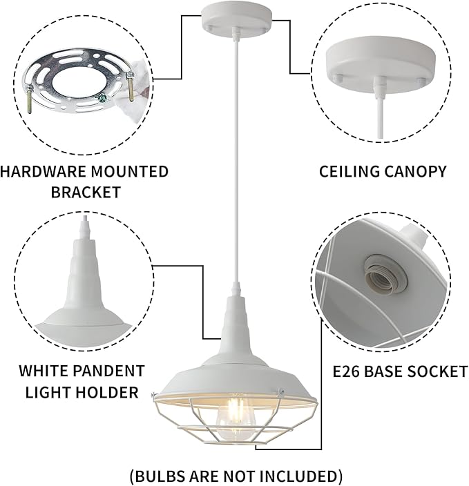 Farmhouse Pendant Light 10.5inches, 3 Packs - White Industrial Pendant Light, Pendant Lights Kitchen Island, Kitchen Pendant Lights for Bedroom, Office, Library, Dining Room