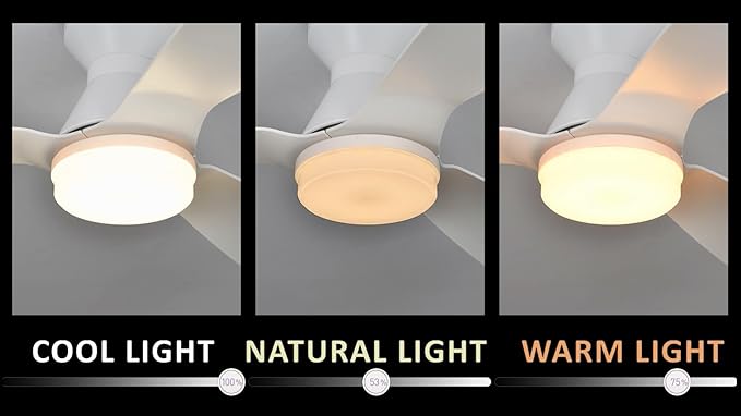 SMAAIR White Ceiling Fans with Lights and Remote, 52 Inch Flush Mount Modern Ceiling Fan with Lights, Quiet DC Motor, 10 Speed Adjustable, Indoor 3 Blade Ceiling Fan for Indoor Bedroom Living Room