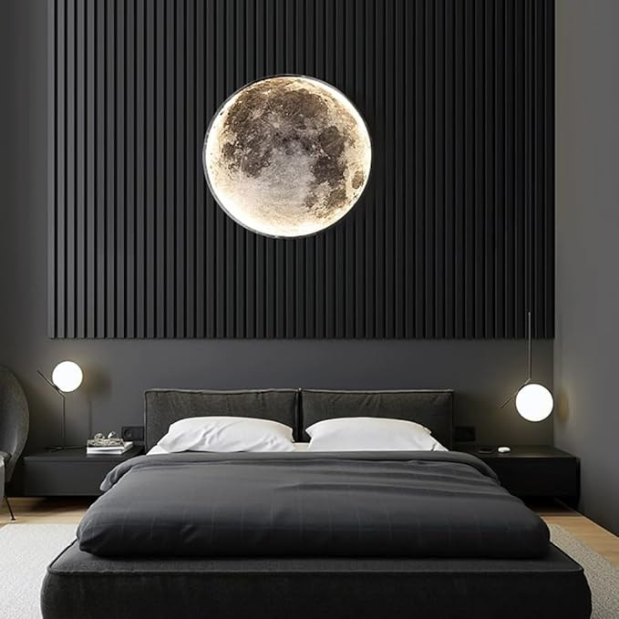 Modern Moon Wall Sconce Lighting, Dimmable Nightlight with Remote Control, Plug in Wall Lamp, Decorative Moon Light for Nursery Bedroom Living Room (19.6 inch)