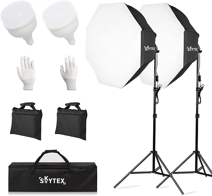 Skytex Softbox Lighting Kit 2Pack, 28in Octa Soft Box | 135W 5500K E27 Bulb Continuous Photography Lighting, Photo Studio Lights Equipment for Camera Shooting, Video Recording