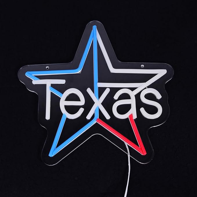 TEXAS State Neon Light Sign Lone Star Lamp Light up Red Blue White Western Charm God Bless Texas Dimmable LED Sign for Bedroom Man cave Bar Rustic Tavern Wall Hanging Decor