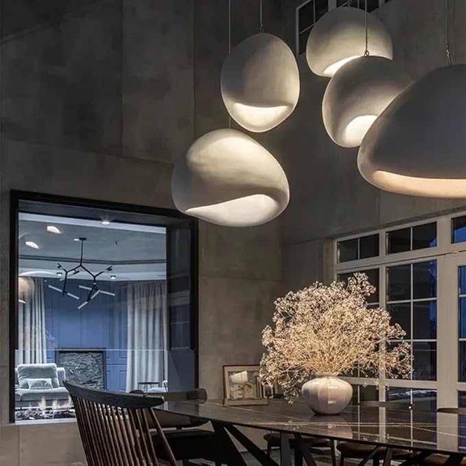 JAYMP 70cm Wabi Sabi Pendant Light for Living Room Hallway Restaurant Modern Hanging Lamp E26 Base Japanese Style Bird Nest Shape Lighting Fixture, 1 Pack (Matte White,B Shape, 70cm/27.6in)