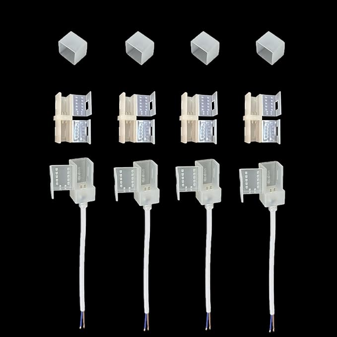 led Strip connectors 12 Pack 2 Pin 10mm Solderless LED Tape Lights,LED Strip Lights Connectors Strip to Wire for 12V 24V Single Color 10X10 Silicone Soft LED Strip