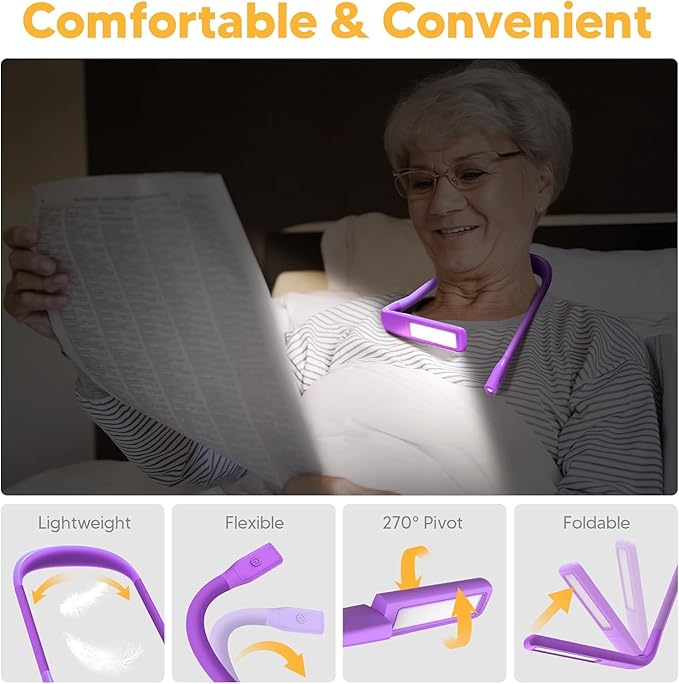 Mothers Day Gifts for Mom Wife: Neck Reading Lamp Purple Gifts for Women Book Lovers Knitting Crochet Accessories, Mother's Day Gifts for Grandma Nana Mothers Day Presents for Readers Sewing Supplies