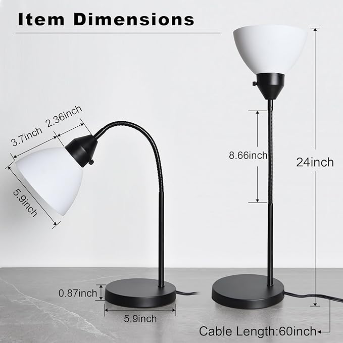 LED Desk Lamp for Home Office, 3 Levels Dimmable Reading Light, Flexible Table Lamp for Bedside Office, Rotary Switch Control, Desk Lamp for College Dorm Study Lamp, Bulb Included, Black