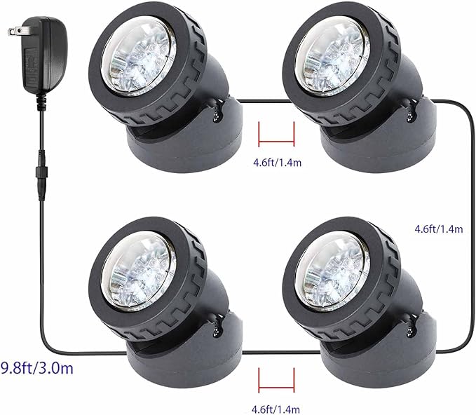 Pond Lights Colored with Timer Submersible LED Fountain Light Spot Lights Waterproof Memory Dimmable Outdoor Spotlights for Yard Landscape Water Pond Fountain Waterfall, 4 in Set