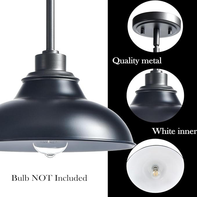 Farmhouse Pendant Light Fixture Black Pendant Lights Kitchen Island Modern for Dinning Room Bedroom Entryway Metal Rod
