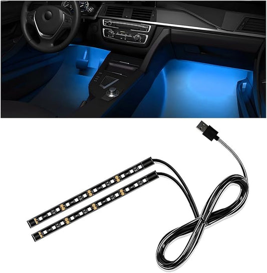 Car Interior LED Strip Light, 12V 24 LED Waterproof Neon Ambient Night Light with USB Port, Automotive Atmosphere Decorative Under Dash Lighting Kit, Car Accessories (Ice Blue)