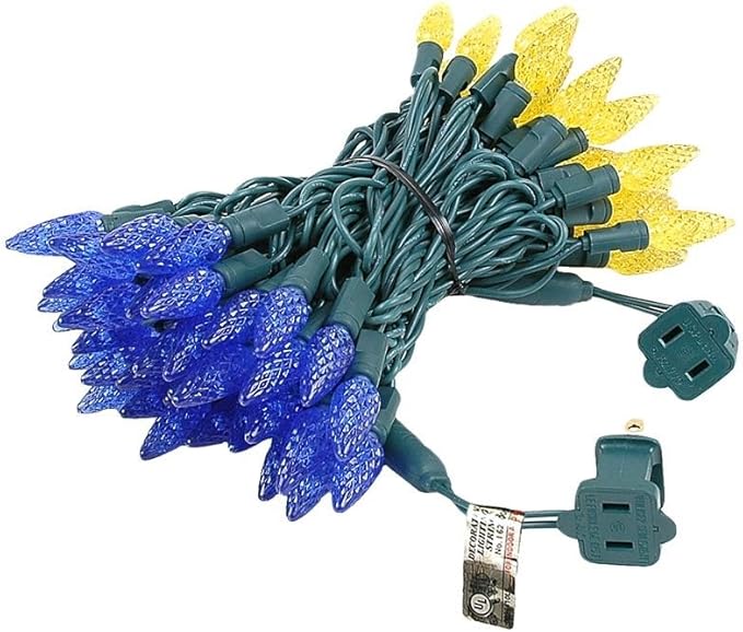 Novelty Lights 24FT 70 LED C6 Christmas String Lights, Outdoor Tree Commercial Grade Permanent Decorations (Blue/Yellow)