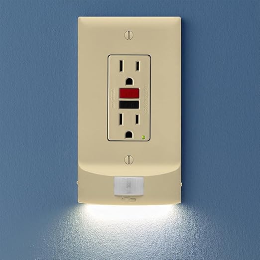 SnapPower 3 Pack MotionLight [for GFCI Outlets] - Motion Detecting LED Night Lights Built-in to Wall Plate - Bright/Dim/Off Options - Auto On/Off Sensor - (GFCI, Ivory)