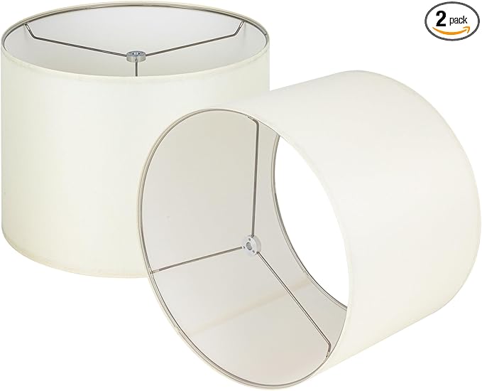 Wellmet Cream White Set of 2 Drum Lampshades, Easy Assembly Required 16" Top x 16" Bottom x 12" High Replacement Lamp Shades, Fabric Lampshades for Table Lamps Floor Lamps, Metal Spider Fitter