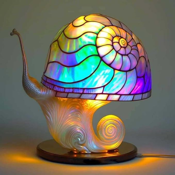 Mmoneyake Mushroom Table Lamp, Retro Painting Table Lamp, Bohemian Resin Decorative Bedside Lamp, Stained PVC Flower Animal Series Night Light Bedside Bedroom Decoration