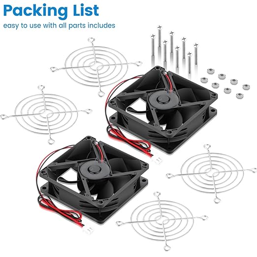 GDSTIME 80mm x 25mm 12V IP68 Waterproof Exhaust Fan Small Brushless DC Cooling Computer Case Fan 2 Pin Dual Ball Bearings for RV Fridge Ventilation, 2 Pack