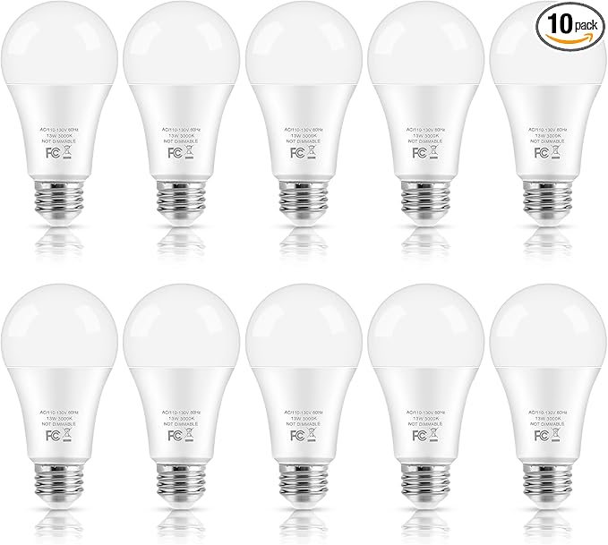 LED Light Bulbs, 100 Watt Equivalent A19 LED Bulbs, 13W 3000K Soft White 1500 Lumens Non-Dimmable Bright E26 Edison Medium Screw Bulbs for Home Bedroom Kitchen Living Room Office Lamp, 10-Pack