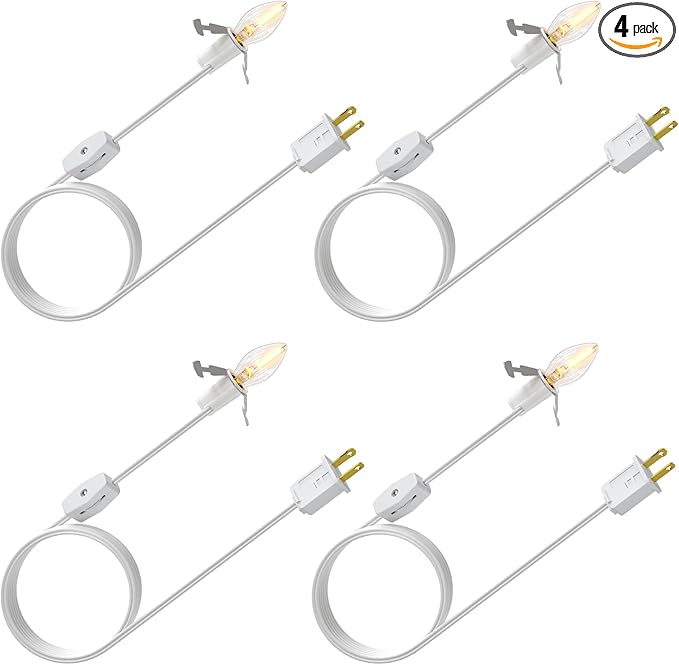 SURAIELEC 6ft Accessory Cord with One Led Light Bulb, Christmas Blow Mold Light Kit Replacement, Single Light Bulb with Cord for Christmas Village House, Holiday Craft Projects, UL Listed, Set of 4