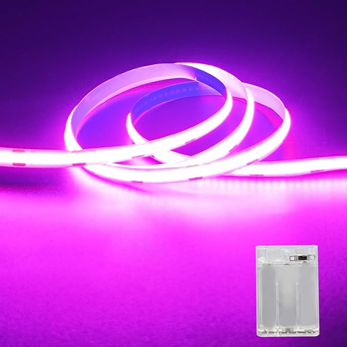 Battery Powered LED Strip Lights, 3.3FT COB LED Strip Light, Battery Operated LED Lights, Pink LED Strip Lights Battery Powered for Closet, Cabinet, Shelf, Kitchen, DIY Lighting