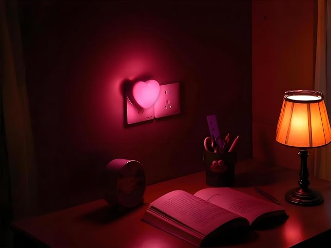 Night Lights Plug into Wall - 2Pcs Cute Heart LED Night Light for Kids, Plug in Nightlight with Smart Auto On/Off Dusk to Dawn Sensor, Soft Warm Lamp for Bedroom Nursery Living Room Bathroom Hallway