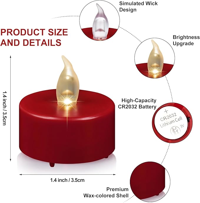 Flameless LED Tea Lights Candles, Battery Operated Flickering Fake Candles Bulk,50 Pack Powered Votive Electric Tealights Long Lasting 200H+ Bright Red Lamp for Seasonal and Festive Decoration