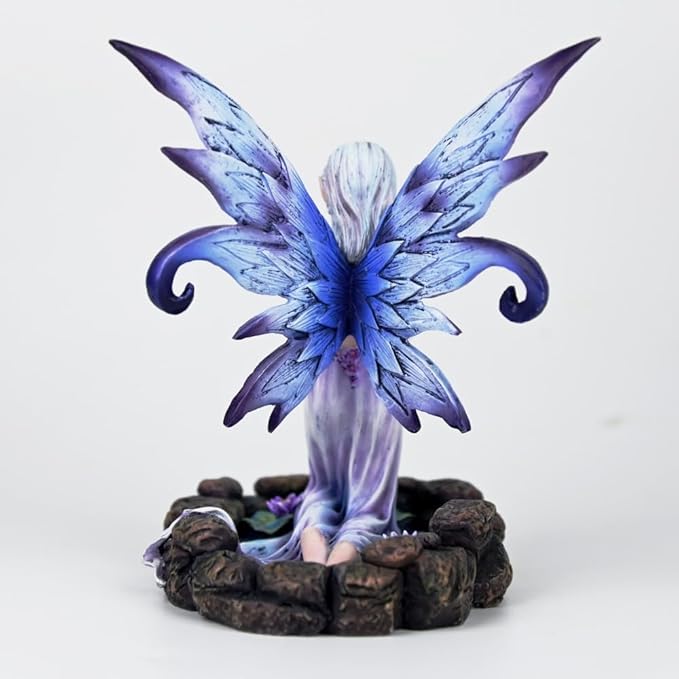 Fantasy Blue-Purple Flower-Holding Fairy Figurine, 16cm Gradient Wings Elf Statue, Hand-Painted Resin Decor for Ritual Space, Vanity & Garden