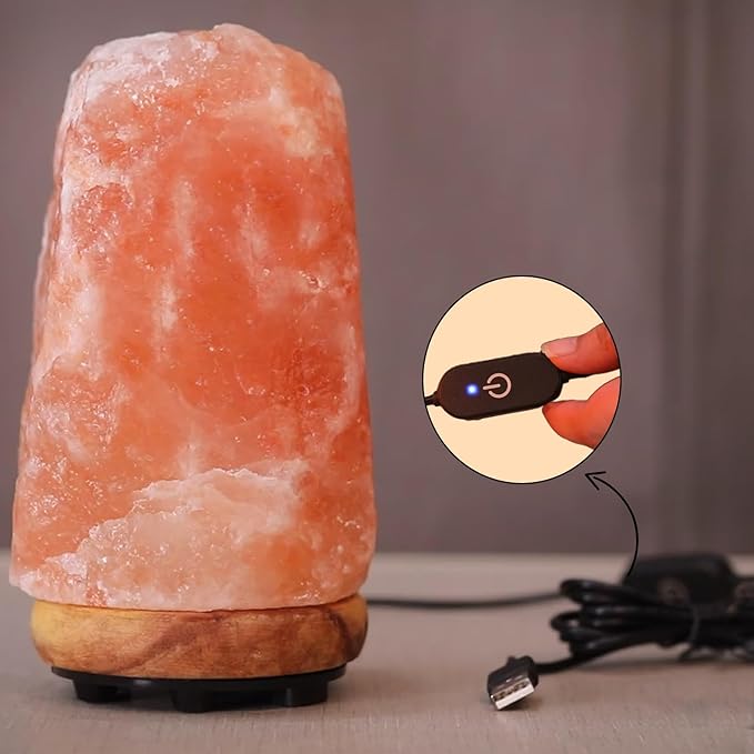 Himalayan Glow Salt Lamp 7-10” (6-8 lb) with Dimmer Switch - All Natural and Handcrafted with Wooden Base and Light Bulb