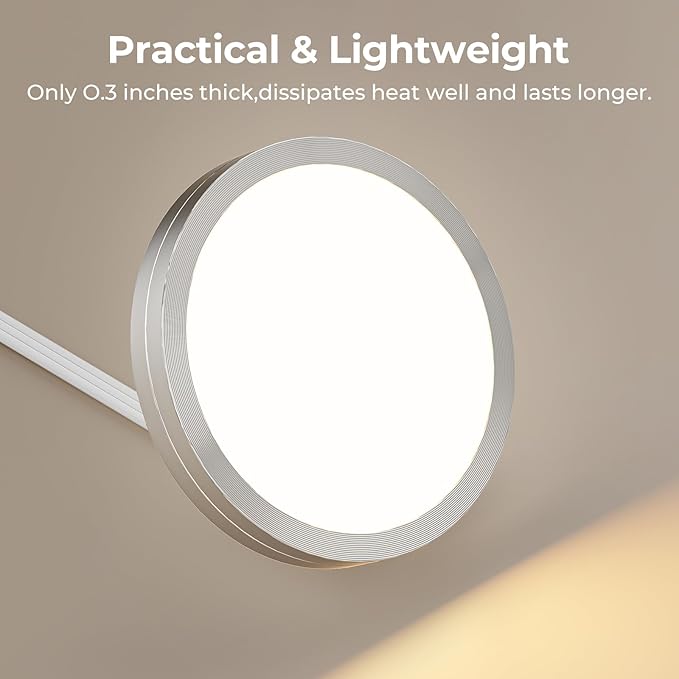 4 Pack Puck Lights 5V Single USB Powered,3 Color Temperature Adjustable & Dimmable Under Cabinet Light,3D Printer LED Lamp Kit for Cabinet,Wardrobe,Showcase