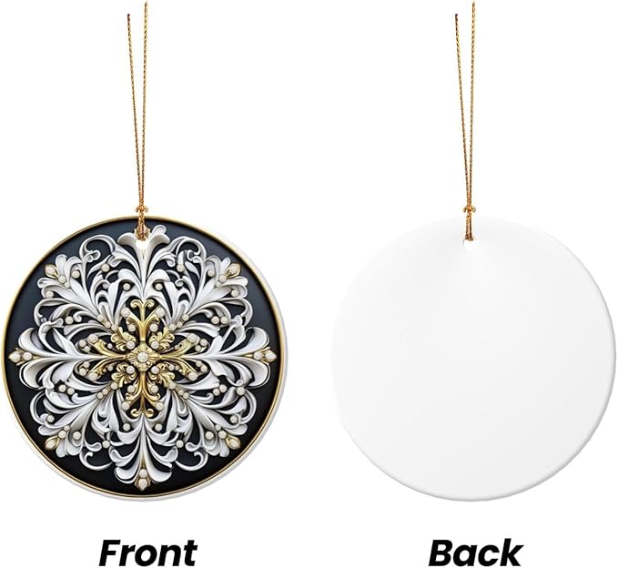 Tribal Bohemian Flowers Christmas Ornaments, Christmas Decorations Xmas Tree Hanging Ornaments, Round Ceramic Festive Keepsake Gift for Xmas Decorations Holiday Home Decor