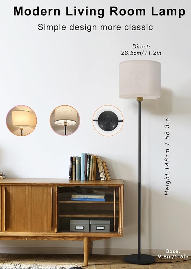 YHW Floor Lamps for Living Room Compatible with Alexa Google, Standing Lamp Tall Lamps for Living Room Bedroom Office Classroom Dorm Room. (Black)