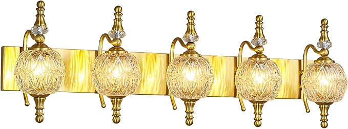 Modern Crystal Bathroom Vanity Lights Fixtures Over Mirror Gold Vintage 5-Lights 36 Inch Bathroom Light Fixtures Glass Crystal Vanity Lights