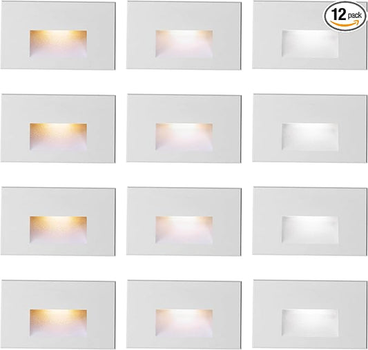 12-Pack Step Lights - Outdoor/Indoor Stair Lights, 12V LED, 3000K/4000K/5000K Color Changing, IP66 Waterproof, Horizontal for Steps
