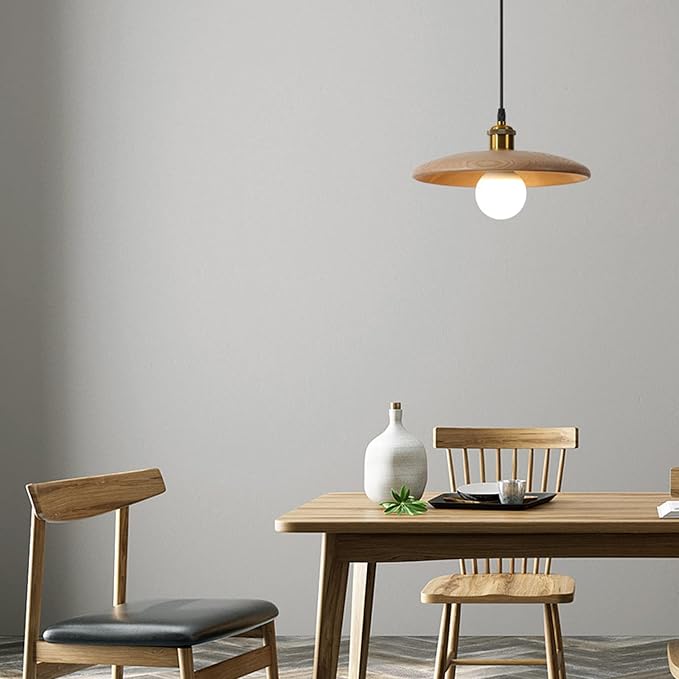 SOMINA Modern Wood Ceiling Light Nordic Style Chandelier with Natural Oak Finish E27 Hanging Fixture for Dining Room Kitchen Bedroom Study 11 Inch