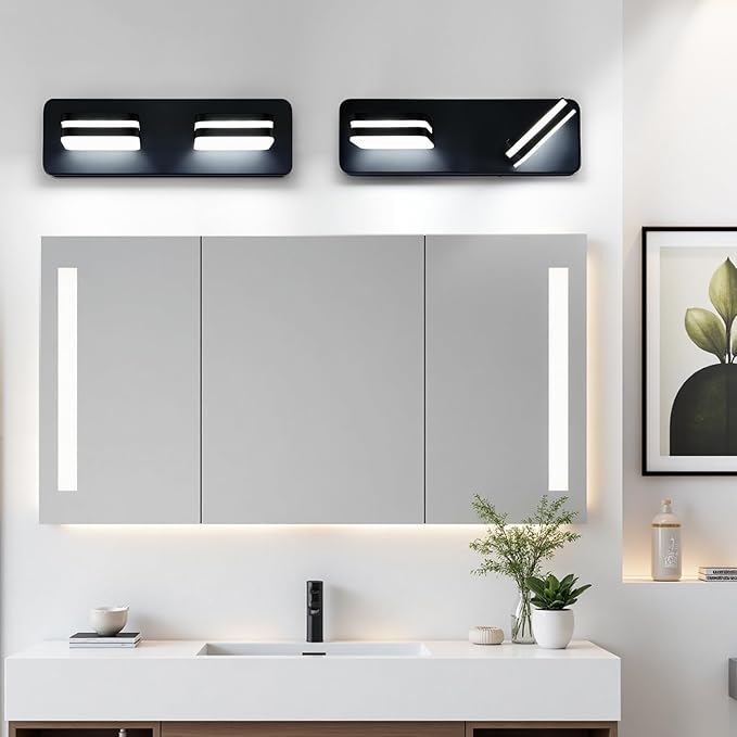 1000LM LED Modern Bathroom Vanity Light Fixtures, 360° Rotate Acrylic Matte Black Vanity Lights for Bathroom, Modern Wall Lighting Fixtures Over Mirror Kitchen Living Room (Natural White Light 5000K)